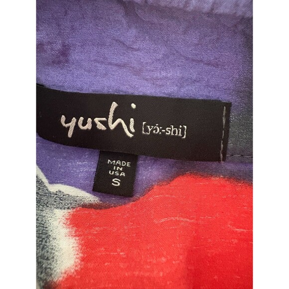 Yushi Tunic Top Size S Red Gray Lagenlook Flowy Artsy Wire Collar Lightweight - Picture 8 of 16